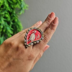 🦩 The Hand-Painted Crane Paisley Medallion Ring
