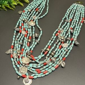 🌟Multi-Strand Turquoise Bead Tribal Necklace with Coins